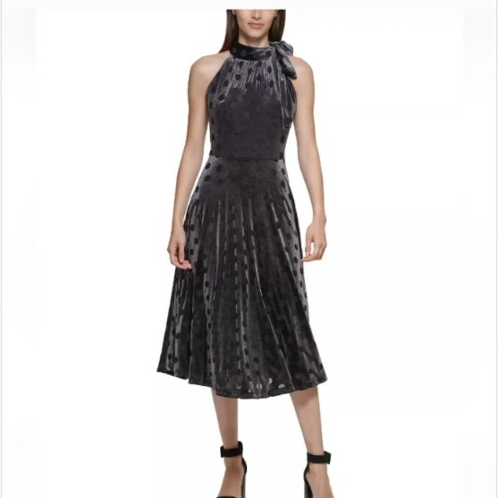 Calvin Klein Grey Velvet Polka Dot Dress Size‎ 8